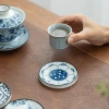 Ceramic tea set coasters, heat-insulating and heat-resistant for Gongfu tea, large-sized retro underglaze blue and white porcelain tea saucers, tea ceremony accessories Application Scenario